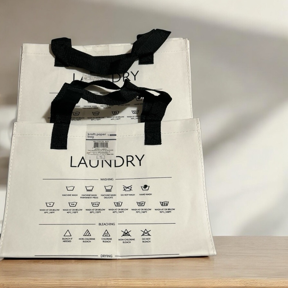 2 Total Heavy Duty Kraft Paper Tote Bags. Laundry Themed